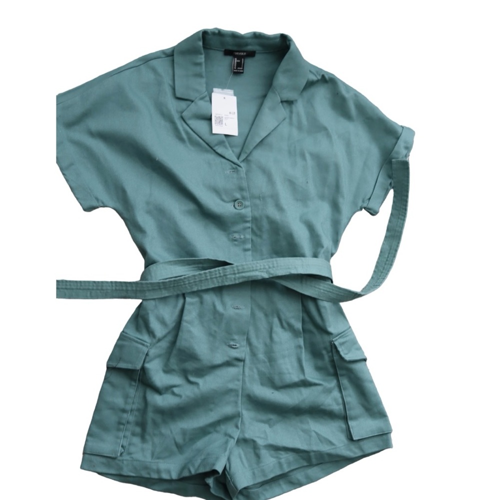 Teal Denim Romper with belt